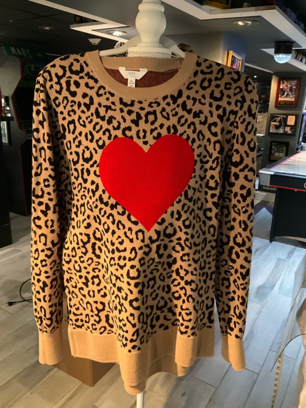 Time and Tru Leopard Print Sweater with Red Heart
